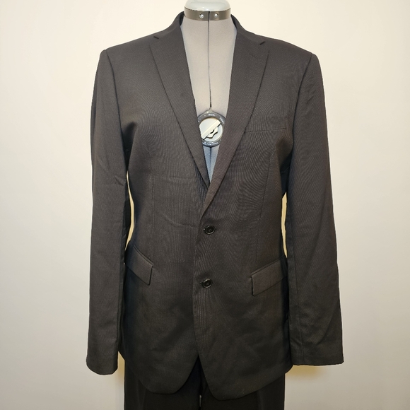 👍Keneth Cole Reaction black with stripe wool men's suit jacket 42T pants 36T - Picture 3 of 11